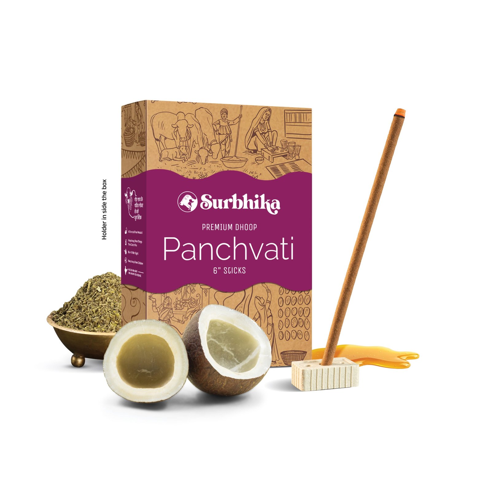 A-Panchvati-Premium-Dhoop-Stick-Natural-Dhoop-Charcoal-Free-Surbhika-1-scaled-1.jpg Panchvati Premium Bamboo Less Dhoop Sticks 6 Inch - Image 1