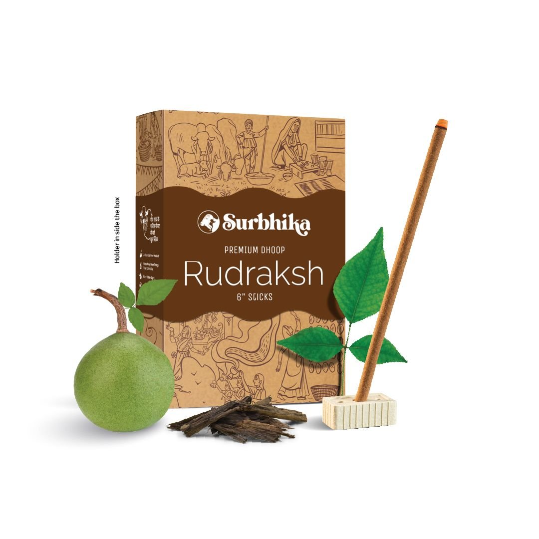 A-Rudraksh-Premium-Dhoop-Stick-Natural-Dhoop-Charcoal-Free-Surbhika-1.jpg Rudraksh Premium Bamboo Less Dhoop Sticks 6 Inch - Image 1